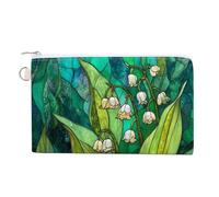 Canvas Wallet Bag,Lily of The Valley Green Plant Print Coin Purse, Zipper Change Purse,Small Cosmetic Bag