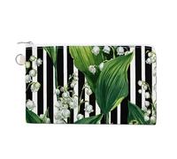 Canvas Wallet Bag,Lily of The Valley Pattern Print Coin Purse, Zipper Change Purse,Small Cosmetic Bag