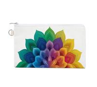Canvas Wallet Bag,Mandala Flower in Rainbow Colors Print Coin Purse, Zipper Change Purse,Small Cosmetic Bag