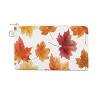 Canvas Wallet Bag,Maple Leaves in Fall Colors Print Coin Purse, Zipper Change Purse,Small Cosmetic Bag