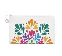 Canvas Wallet Bag,Minimal Cartoon Mexican Flower Simple Print Coin Purse, Zipper Change Purse,Small Cosmetic Bag