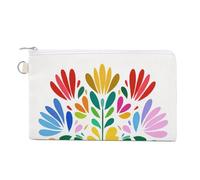 Canvas Wallet Bag,Minimal Colorful Mexican Flower Simple Print Coin Purse, Zipper Change Purse,Small Cosmetic Bag