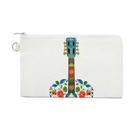 Canvas Wallet Bag,Minimal Guitar with Flower Simple Print Coin Purse, Zipper Change Purse,Small Cosmetic Bag