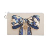 Canvas Wallet Bag,Neo-Chinese Knotted Bow Print Coin Purse, Zipper Change Purse,Small Cosmetic Bag