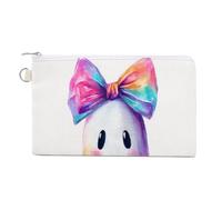 Canvas Wallet Bag,Neon Colors Ghost with Big Coquette Bow Print Coin Purse, Zipper Change Purse,Small Cosmetic Bag