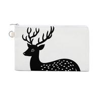 Canvas Wallet Bag,Outline of A Black Deer Print Coin Purse, Zipper Change Purse,Small Cosmetic Bag