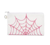 Canvas Wallet Bag,Pastel Pink Spider Web Simple Print Coin Purse, Zipper Change Purse,Small Cosmetic Bag