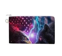 Canvas Wallet Bag,Patriotic Flag Eagle Vs Black Wolf Print Coin Purse, Zipper Change Purse,Small Cosmetic Bag