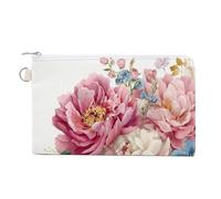 Canvas Wallet Bag,Peonies and Bluebells Print Coin Purse, Zipper Change Purse,Small Cosmetic Bag