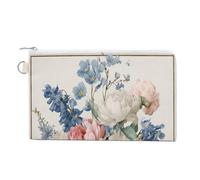 Canvas Wallet Bag,Peonies and Bluebells Vintage Print Coin Purse, Zipper Change Purse,Small Cosmetic Bag