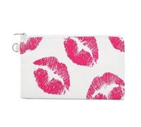 Canvas Wallet Bag,Pink Lipstick Kiss Mark Pattern Print Coin Purse, Zipper Change Purse,Small Cosmetic Bag