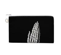 Canvas Wallet Bag,Pray Hand Gesture with Skeleton Bones Print Coin Purse, Zipper Change Purse,Small Cosmetic Bag