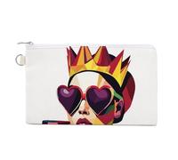 Canvas Wallet Bag,Queen Crown Heart-Shaped Sunglasses Geometric Print Coin Purse, Zipper Change Purse,Small Cosmetic Bag