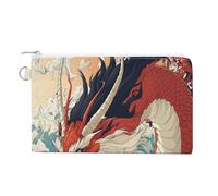 Canvas Wallet Bag,Red and White Dragon Print Coin Purse, Zipper Change Purse,Small Cosmetic Bag