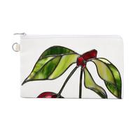 Canvas Wallet Bag,Red Stained Glass Cherries with Skull Faces Print Coin Purse, Zipper Change Purse,Small Cosmetic Bag