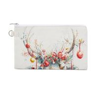 Canvas Wallet Bag,Reindeer with Christmas Elements Print Coin Purse, Zipper Change Purse,Small Cosmetic Bag