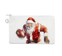 Canvas Wallet Bag,Santa Claus Playing American Football Print Coin Purse, Zipper Change Purse,Small Cosmetic Bag