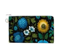 Canvas Wallet Bag,Scandinavian Folk Art Blue Flower Print Coin Purse, Zipper Change Purse,Small Cosmetic Bag