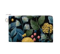 Canvas Wallet Bag,Scandinavian Folk Art Pattern Yellow Flower Print Coin Purse, Zipper Change Purse,Small Cosmetic Bag