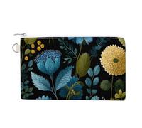 Canvas Wallet Bag,Scandinavian Folk Art Pink Flower Print Coin Purse, Zipper Change Purse,Small Cosmetic Bag