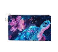 Canvas Wallet Bag,Sea Turtle Whimsical Pink Blue Flowers Print Coin Purse, Zipper Change Purse,Small Cosmetic Bag