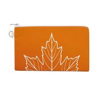 Canvas Wallet Bag,Simple Autumn Maple Leaf on Orange Print Coin Purse, Zipper Change Purse,Small Cosmetic Bag