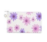 Canvas Wallet Bag,Simple Daisy Pattern Pink Purple Print Coin Purse, Zipper Change Purse,Small Cosmetic Bag