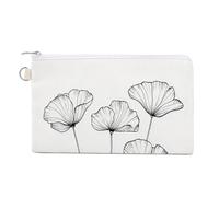 Canvas Wallet Bag,Simple Line Four Poppy Flowers Print Coin Purse, Zipper Change Purse,Small Cosmetic Bag