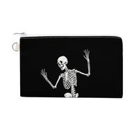 Canvas Wallet Bag,Skeleton Dancing on Black Print Coin Purse, Zipper Change Purse,Small Cosmetic Bag