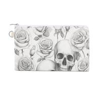 Canvas Wallet Bag,Skulls and Roses Print Coin Purse, Zipper Change Purse,Small Cosmetic Bag