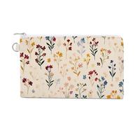Canvas Wallet Bag,Small Flowers Foliage Light Beige Print Coin Purse, Zipper Change Purse,Small Cosmetic Bag
