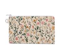 Canvas Wallet Bag,Small Flowers Foliage Pattern Light Beige Print Coin Purse, Zipper Change Purse,Small Cosmetic Bag