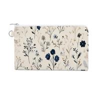 Canvas Wallet Bag,Small Flowers Foliage Pattern Light Blue Print Coin Purse, Zipper Change Purse,Small Cosmetic Bag