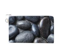 Canvas Wallet Bag,Smooth Polished Black Pebbles Stone Print Coin Purse, Zipper Change Purse,Small Cosmetic Bag