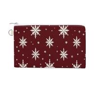 Canvas Wallet Bag,Snowflakes and Stars Red Pattern Print Coin Purse, Zipper Change Purse,Small Cosmetic Bag