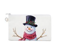 Canvas Wallet Bag,Snowman Wearing Black Top Hat Red Scarf Print Coin Purse, Zipper Change Purse,Small Cosmetic Bag