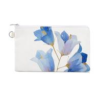 Canvas Wallet Bag,Soft Bluebells with Gold Lining Print Coin Purse, Zipper Change Purse,Small Cosmetic Bag