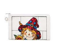 Canvas Wallet Bag,Stained Glass Autumn Scarecrow Pumpkins Print Coin Purse, Zipper Change Purse,Small Cosmetic Bag