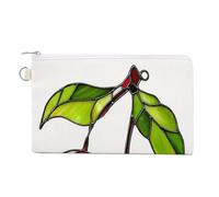 Canvas Wallet Bag,Stained Glass Cherries with Skull Faces Print Coin Purse, Zipper Change Purse,Small Cosmetic Bag