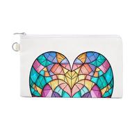 Canvas Wallet Bag,Stained Glass Clear Crystal Heart Print Coin Purse, Zipper Change Purse,Small Cosmetic Bag