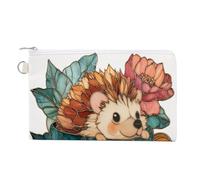 Canvas Wallet Bag,Stained Glass Hedgehog in Vintage Teacup Print Coin Purse, Zipper Change Purse,Small Cosmetic Bag