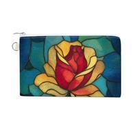 Canvas Wallet Bag,Stained Glass Hybrid Tea Rose Print Coin Purse, Zipper Change Purse,Small Cosmetic Bag