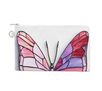 Canvas Wallet Bag,Stained Glass Pink Butterfly with Red Wings Print Coin Purse, Zipper Change Purse,Small Cosmetic Bag