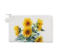Canvas Wallet Bag,Sunflowers in an Iron Bucket Print Coin Purse, Zipper Change Purse,Small Cosmetic Bag