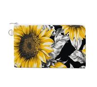 Canvas Wallet Bag,Sunflowers with Leopard Spots Print Coin Purse, Zipper Change Purse,Small Cosmetic Bag