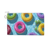 Canvas Wallet Bag,Swimming Pool Floaters Colorful Print Coin Purse, Zipper Change Purse,Small Cosmetic Bag
