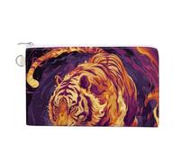 Canvas Wallet Bag,Tiger Flames Leaping Print Coin Purse, Zipper Change Purse,Small Cosmetic Bag