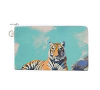 Canvas Wallet Bag,Tiger Laying on Cliff Abstract Print Coin Purse, Zipper Change Purse,Small Cosmetic Bag