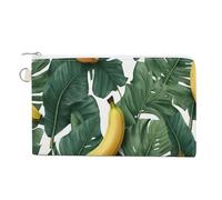 Canvas Wallet Bag,Tropical Leaves Pattern with Banana Leaves Print Coin Purse, Zipper Change Purse,Small Cosmetic Bag