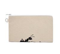 Canvas Wallet Bag,Two Ants Silhouette Simple Minimalist Print Coin Purse, Zipper Change Purse,Small Cosmetic Bag